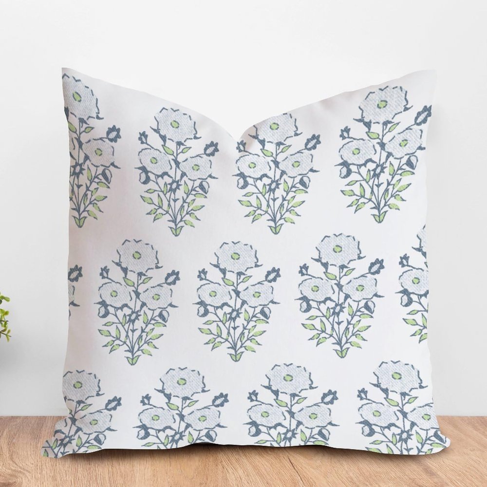 ArogGeld Light Blue Flower in Monsoon Cushion Cover Watercolor Chinoiserie Floral Cushion Cover Asian Scenic Chic Chinoiserie Double Side Pillowcase for Sofa Couch Car Chair 16x16in White Linen
