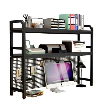 Desk Bookshelf Organizer, 2 Tier Wrought Iron Hutch Bookcase Storage, Multipurpose Countertop Storage Hutch Display Shelf Rack For Home Office Dorm Furniture ( Color : Black Single Layer , Size : 30"