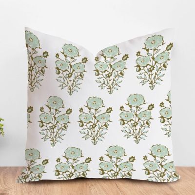 ArogGeld Light Green Flower in Monsoon Sofa Pillow Cover Watercolor Chinoiserie Floral Decorative Cushion Covers Chinoiserie Chic Farmhouse Pillow Cases for Sofa Living Room 16x16in White Flax