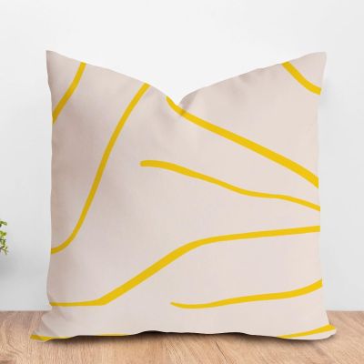 ArogGeld Boho Geometric Yellow and Light Pink Cushion Covers Minimalist Yellow Stripes Throw Pillows Farmhouse Decor Pillow Sham for Office Car Chair Sofa 24x24in White Linen Housewarming Gift