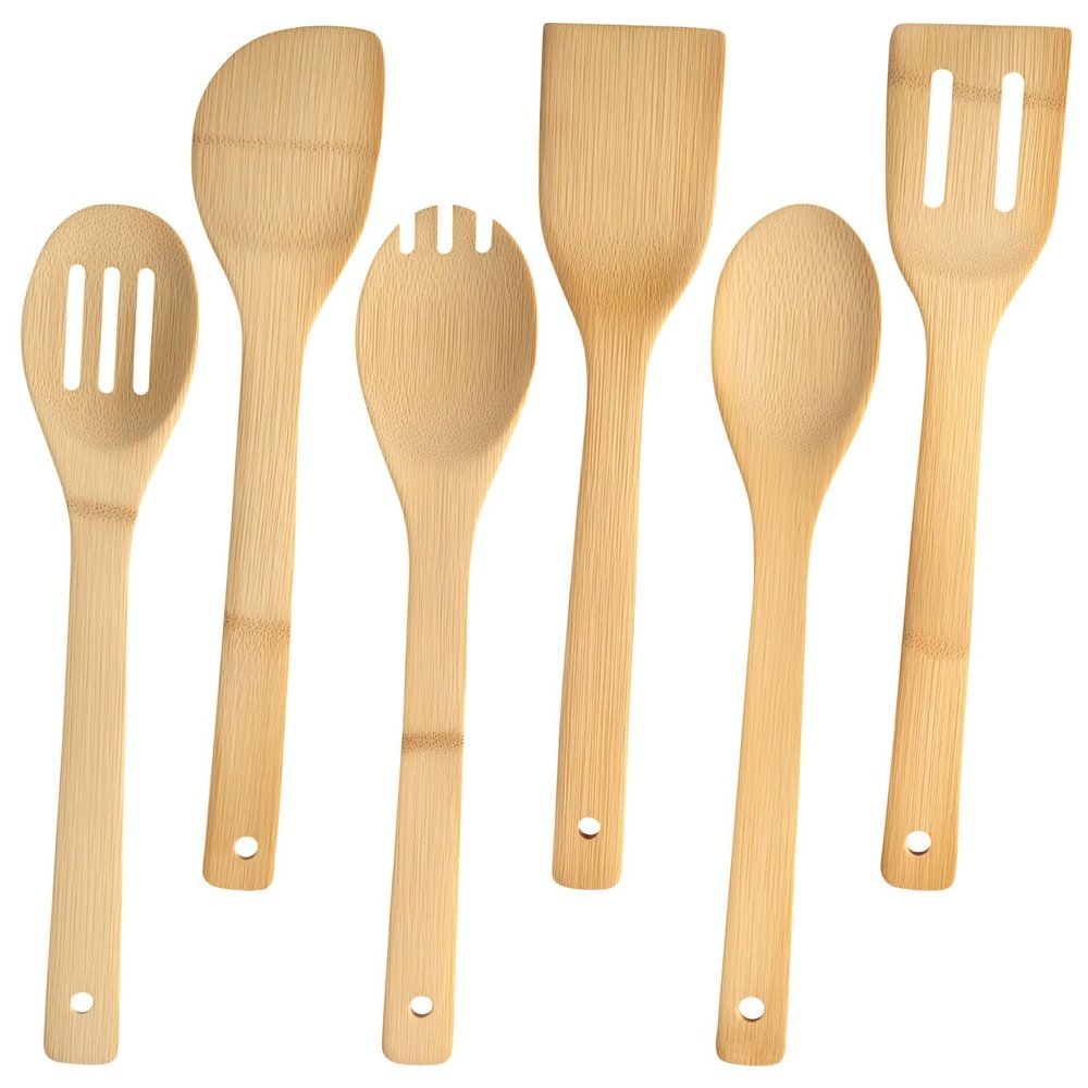 HANSGO Bamboo Kitchen Utensils Set 6-Piece Wooden Cooking Set for Nonstick Cookwares and Cast Iron Pans, Durable Wooden Spoons, Perfect Housewarming Gifts, Apartment Essentials