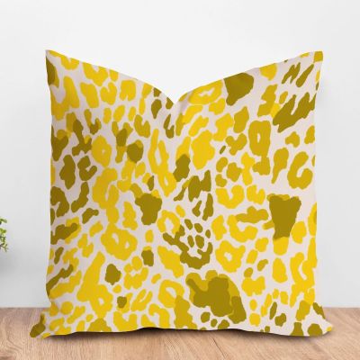 ArogGeld Leopard Print Animal Cheetah Throw Pillow Covers Yellow and Beige Leopard White Linen Throw Pillow Cover Home Decor Farmhouse Euro Sham Pillow with Zipper for Sofa Living Room 16x16in