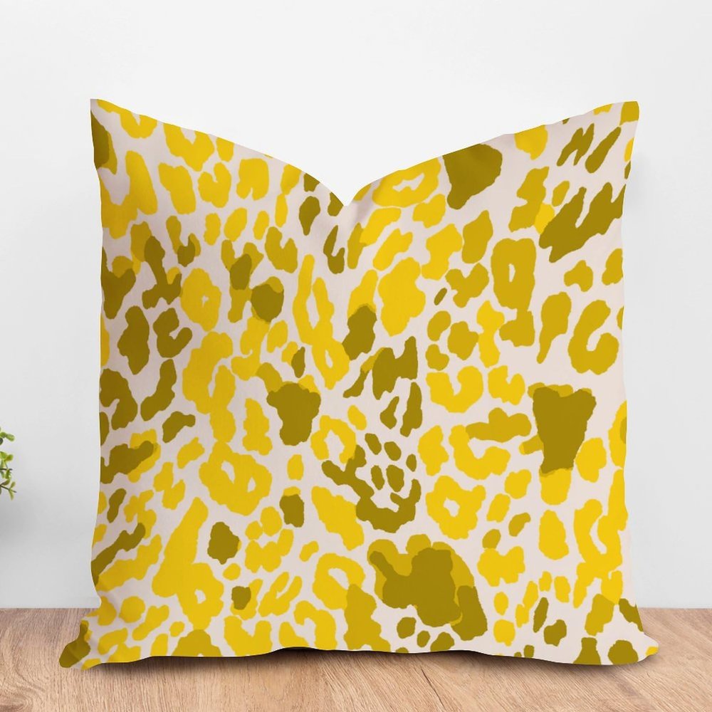 ArogGeld Leopard Print Animal Cheetah Throw Pillow Covers Yellow and Beige Leopard White Linen Throw Pillow Cover Home Decor Farmhouse Euro Sham Pillow with Zipper for Sofa Living Room 16x16in