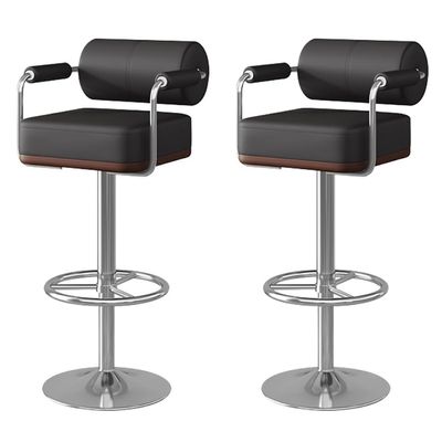 schenke Set of 2 Bar Stools with Back and Footrest,Faux Leather Bar Chair Adjustable Swivel,Counter Height Barstools for Kitchen Island Dining(Silver feet, Black)