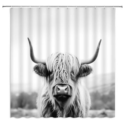 ZWSMZW Highland Cow Shower Curtain Rustic Cattle Bull Western Wild Animal Country Farmhouse Funny Cabin Grey Bathroom Decor Fabric Curtains with Hooks