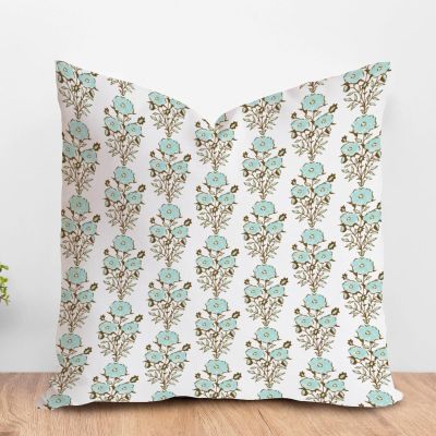 MangGou Chinoiserie Cushion Covers Green Turquoise Flower in Monsoon Pillow Covers Watercolor Chinoiserie Floral Pillow Cases with Zipper for Sofa Living Room 16x16in White Flax