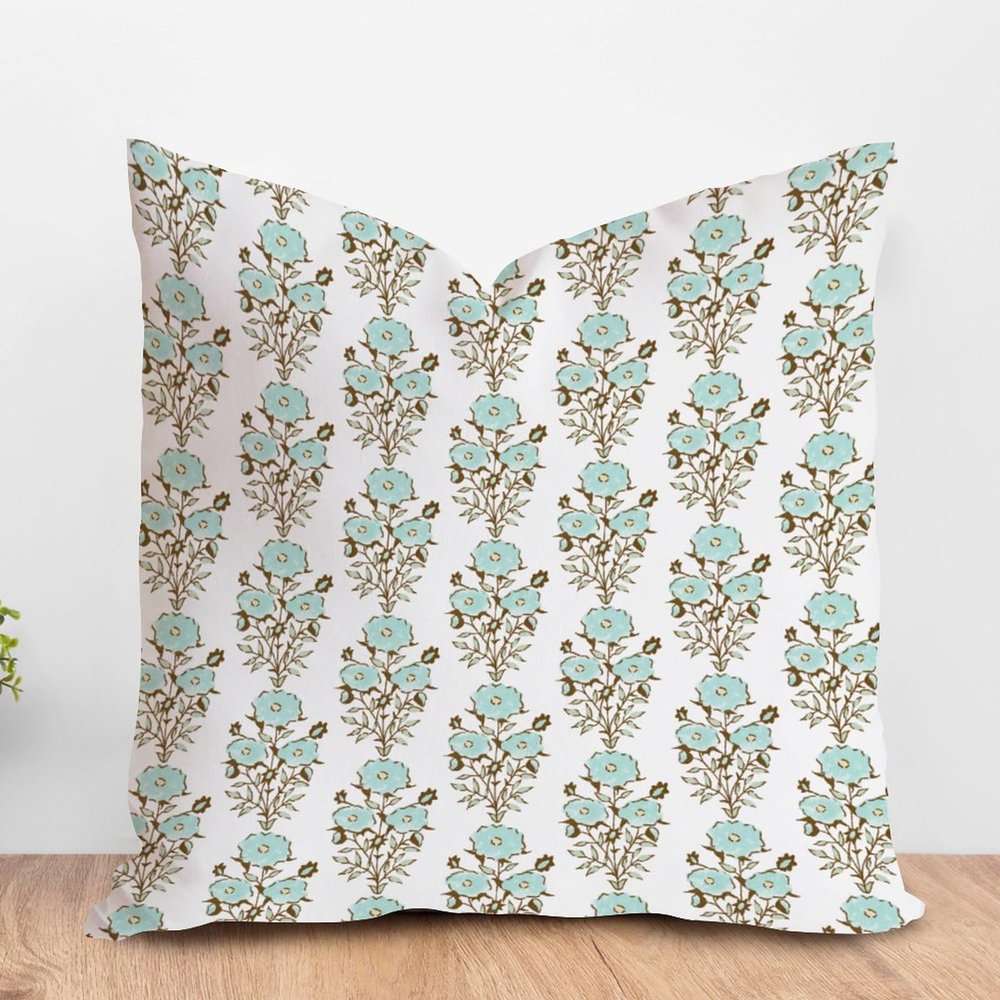 MangGou Chinoiserie Cushion Covers Green Turquoise Flower in Monsoon Pillow Covers Watercolor Chinoiserie Floral Pillow Cases with Zipper for Sofa Living Room 16x16in White Flax