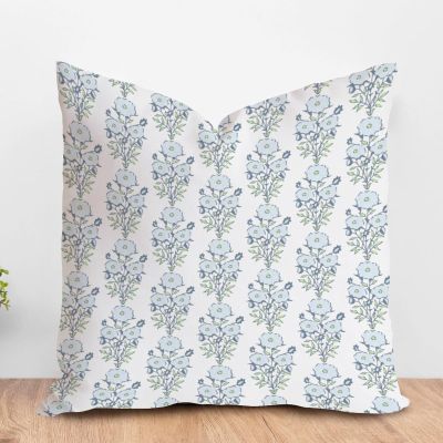 MangGou Chinoiserie Chic Asian Cushion Cover Light Sky Blue Flower in Monsoon Throw Pillow Watercolor Chinoiserie Floral Accent Pillow with Zipper for Living Room Bedroom 16x16in White Flax