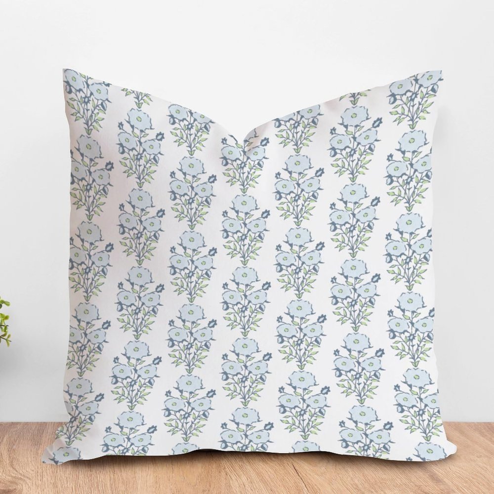 MangGou Chinoiserie Chic Asian Cushion Cover Light Sky Blue Flower in Monsoon Throw Pillow Watercolor Chinoiserie Floral Accent Pillow with Zipper for Living Room Bedroom 16x16in White Flax
