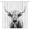 ZWSMZW Highland Cow Shower Curtain Grey Cattle Bull Western Wild Animal Rustic Country Farmhouse Wooden Board Bathroom Decor Fabric Curtains with Hooks view 1