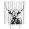 ZWSMZW Highland Cow Shower Curtain Grey Cattle Bull Western Wild Animal Rustic Country Farmhouse Wooden Board Bathroom Decor Fabric Curtains with Hooks view 2