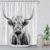 ZWSMZW Highland Cow Shower Curtain Grey Cattle Bull Western Wild Animal Rustic Country Farmhouse Wooden Board Bathroom Decor Fabric Curtains with Hooks view 3