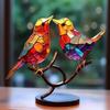 CrusJia Stained Glass Birds on Branch Desktop Ornaments, Stained Acrylic Double Sided Multicolor Hummingbird Craft Statue, Metal Art Bird Sculpture - Discover The Enchanting World of Nature (Love) view 1