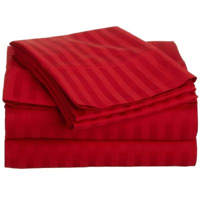 King Stripes Sheet Set 1000 Thread Count - Egyptian Cotton 4 Piece Red Stripes Bed Sheets 19 Inches Deep Comfy King Bedding Sheets