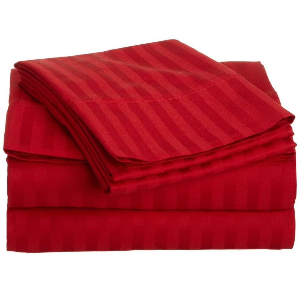 King Stripes Sheet Set 1000 Thread Count - Egyptian Cotton 4 Piece Red Stripes Bed Sheets 19 Inches Deep Comfy King Bedding Sheets