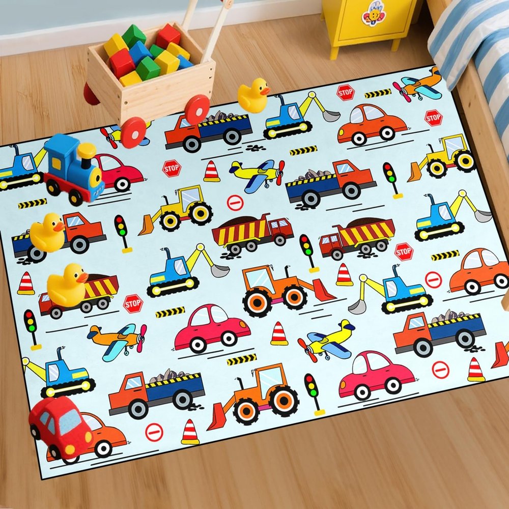 Jiospet Car Track Rug for Kids 3x5 Feet Play Mat, Road Map Rug for Boys Room and Playroom, Preschool Learning