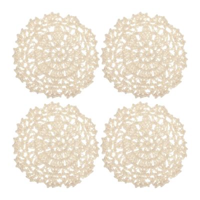 uxcell Fabric Coasters, 4pcs 4" - Cotton Woven Crochet Doilies, Lace Embroidery Cup Mat with Floral Pattern for Wedding Party Decoration (Beige)