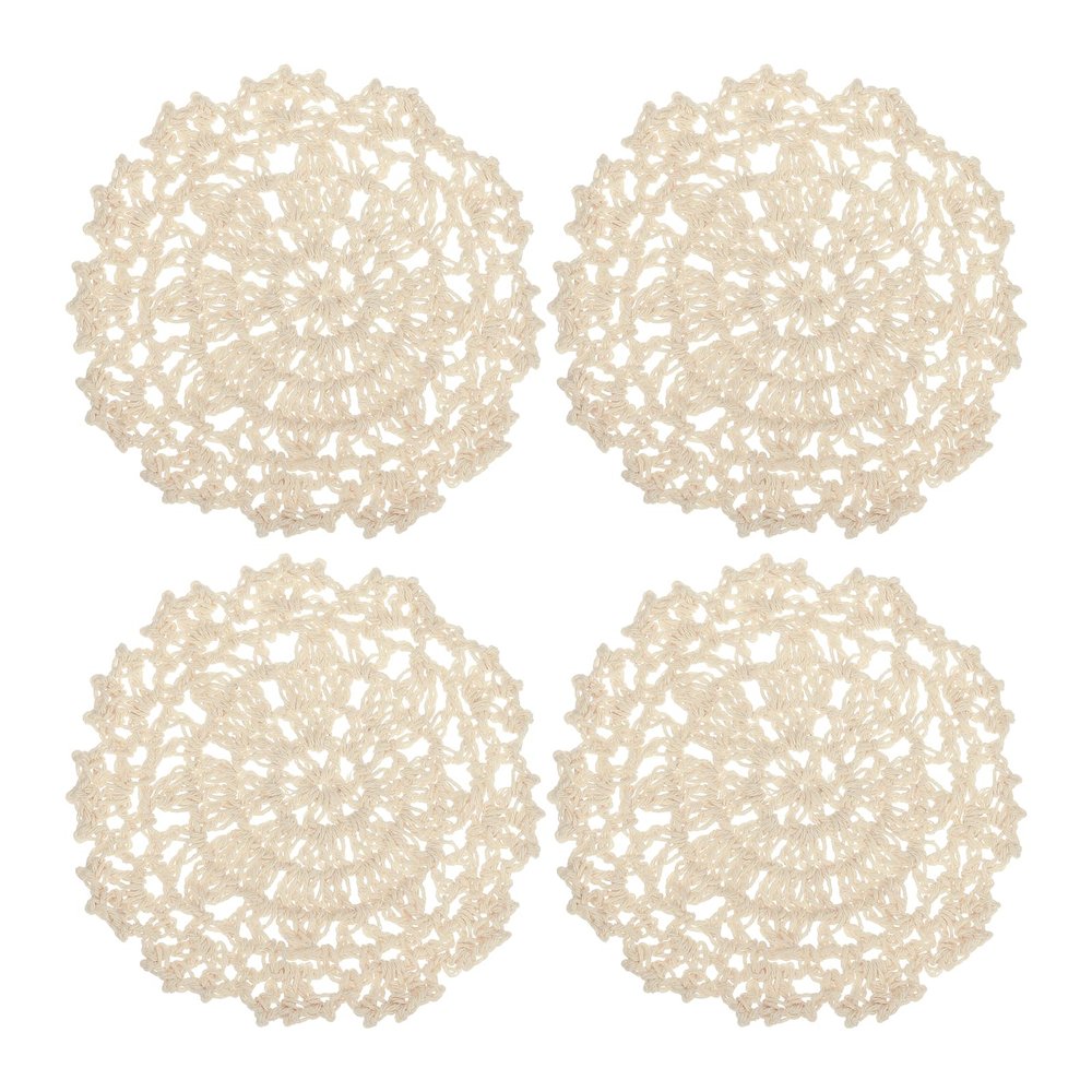 uxcell Fabric Coasters, 4pcs 4" - Cotton Woven Crochet Doilies, Lace Embroidery Cup Mat with Floral Pattern for Wedding Party Decoration (Beige)