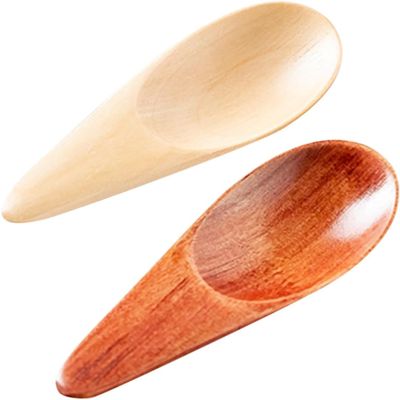 AKOAK 2 Pcs Small Wooden Spoon, Short Handle Small Salt Spoon, Multi-purpose Honey Spoon,Used for Tea, Coffee Beans, Milk Powder, Candy, Spices, Ice Cream, Kitchen Accessories