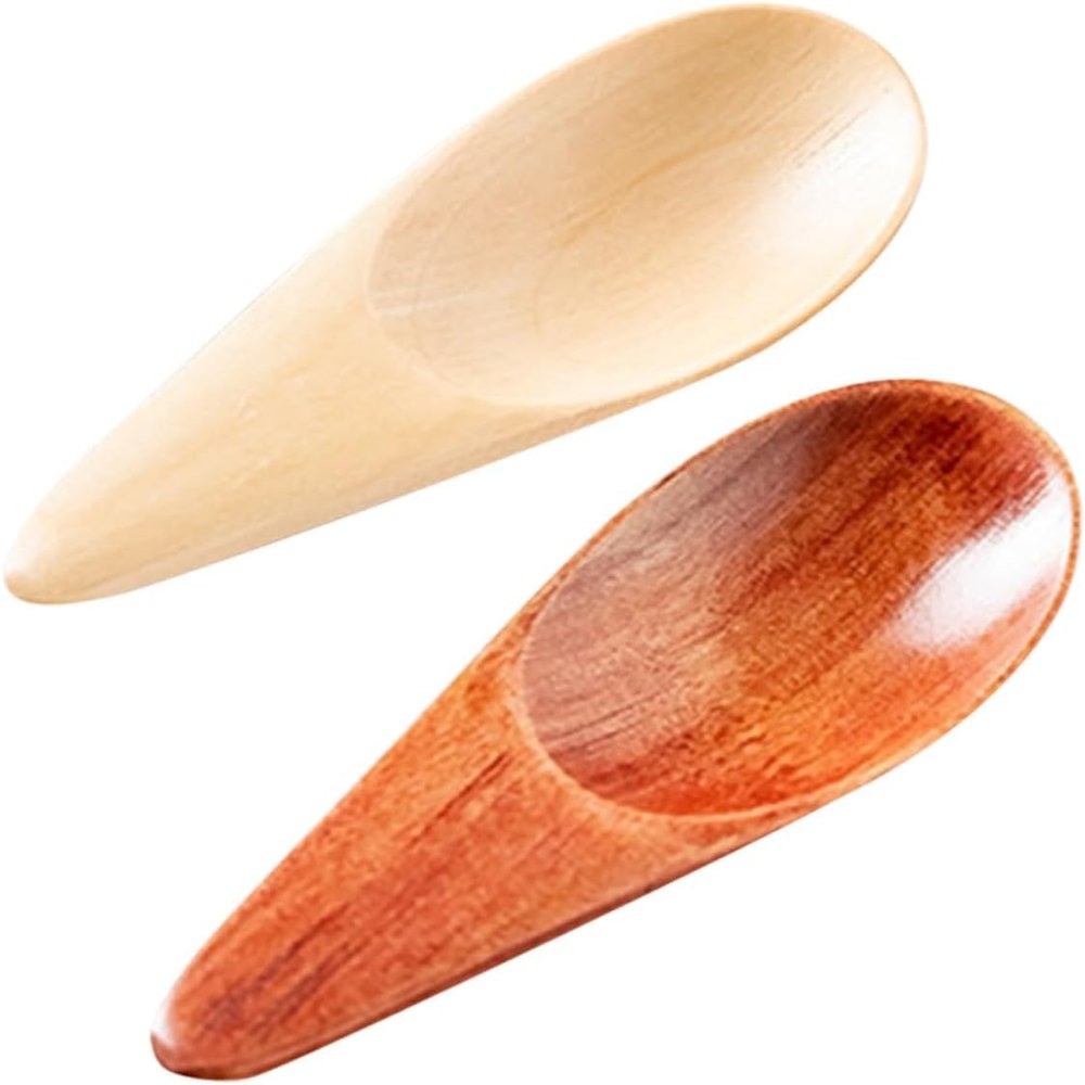 AKOAK 2 Pcs Small Wooden Spoon, Short Handle Small Salt Spoon, Multi-purpose Honey Spoon,Used for Tea, Coffee Beans, Milk Powder, Candy, Spices, Ice Cream, Kitchen Accessories