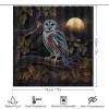Rustic Wildlife Owl 4 Pcs Waterproof Shower Curtain Set,Cute Misty Forest Woodland Night Full Moon Little Owl with Waterproof Toilet Cover Shower Mat Rugs view 2
