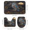 Rustic Wildlife Owl 4 Pcs Waterproof Shower Curtain Set,Cute Misty Forest Woodland Night Full Moon Little Owl with Waterproof Toilet Cover Shower Mat Rugs view 3