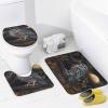 Rustic Wildlife Owl 4 Pcs Waterproof Shower Curtain Set,Cute Misty Forest Woodland Night Full Moon Little Owl with Waterproof Toilet Cover Shower Mat Rugs view 4