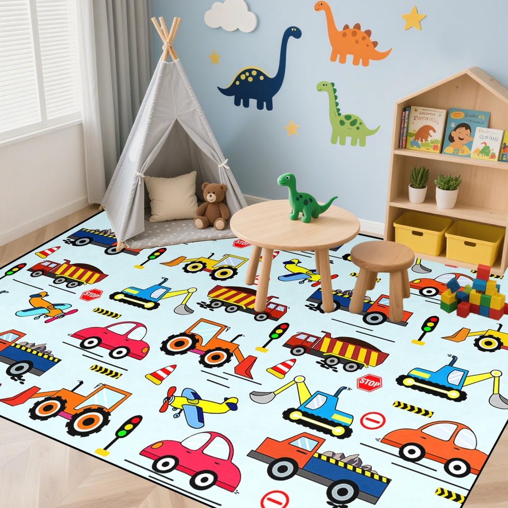 Jiospet Car Road Rug for Kids 5x7 Feet, Educational Play Mat Interactive Car Carpet for Children's Room Floor Decor
