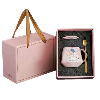 400ml/13.5oz Astronaut Ceramic Mug Microwave Oven Available in Coffee Cup Gift Box with Lid Spoon for office home-Astronaut [Pink Diamond Cup+Lid+Spoon] Gift Box-401-500ml