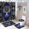 Abstract Ancient Vikings 4 Pcs Waterproof Shower Curtain Set,Retro Norse Mythology Mystical Symbol Tree of Life with Waterproof Toilet Cover Shower Mat Rugs view 1