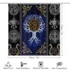 Abstract Ancient Vikings 4 Pcs Waterproof Shower Curtain Set,Retro Norse Mythology Mystical Symbol Tree of Life with Waterproof Toilet Cover Shower Mat Rugs view 2