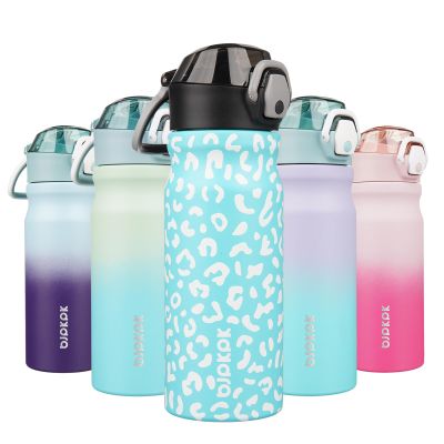 BJPKPK Insulated Water Bottle 18oz Stainless Steel Water Bottles with Straw and Carry Handle Double Wall Metal Thermal Flask,Sky Blue Leopard