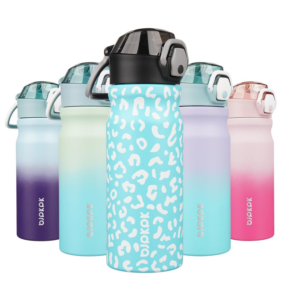 BJPKPK Insulated Water Bottle 18oz Stainless Steel Water Bottles with Straw and Carry Handle Double Wall Metal Thermal Flask,Sky Blue Leopard