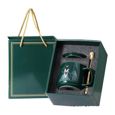 300ml/10oz Girls' Ceramic Mug gift set Suitable for office home restaurant cafe teahouse lounge bar-green-301-400ml