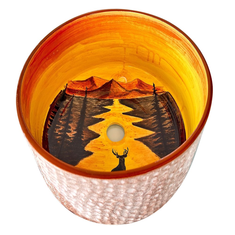 Landscape Bathroom Yellow Sink, Ceramic Round View Washbasin, Vanity Vessel Sink, Powder Room Sink, Guest Bathroom Remodeling, Animal Lover (Diameter: Faucet)