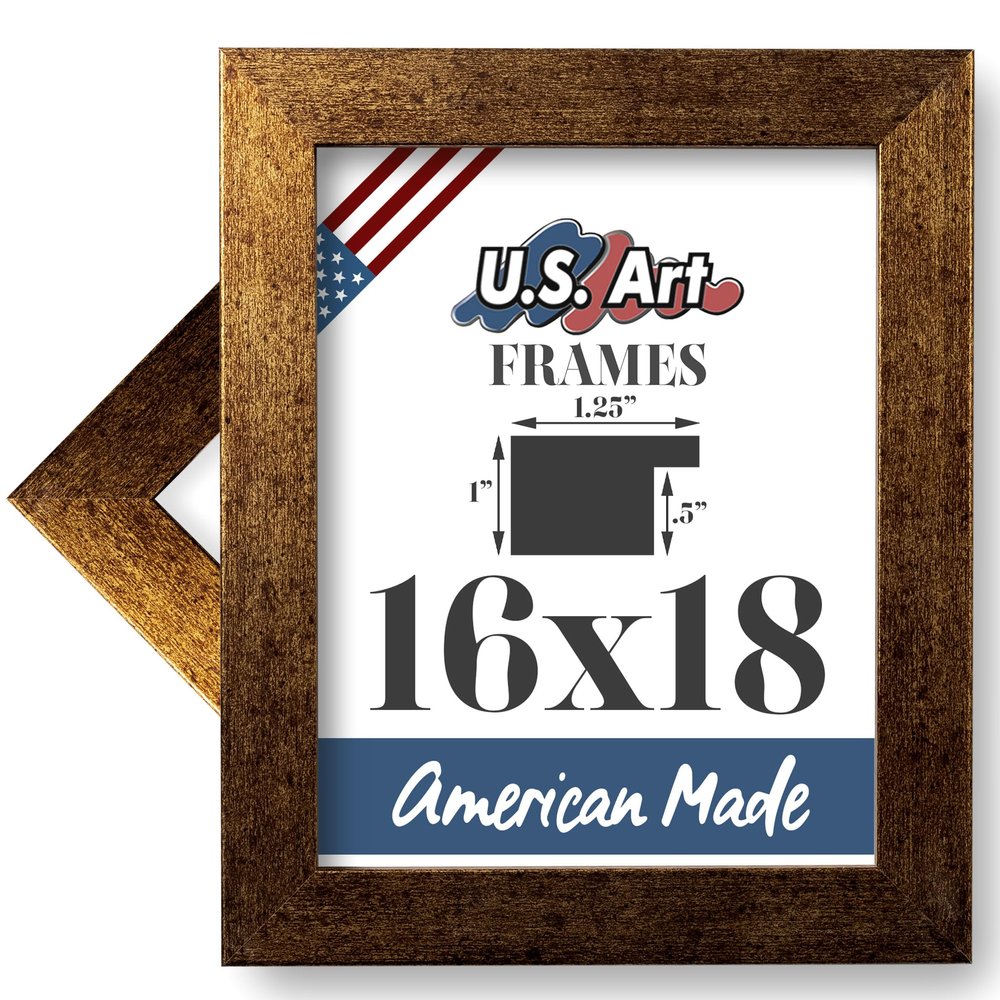 US Art 16x18 Brushed Copper Flat 1.25 Inch, Smooth Wrapped Finish Wood Composite Wall Decor Picture Poster Frame
