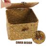 3pcs Lidded Storage with Sundries Weaving Container S Basket Desktop Cubes Cover Rattan Retro Shelf Wardrobe Organizer Multipurpose Tabletop Flat Case Keepsake Gift Laundry view 3