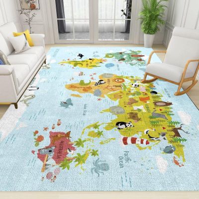 Color Animal World Map Area Rugs, Kids Learning Educational Map Easy Clean Rug, Soft Non-Skid Carpet Throw Rug for Kids Teen Girls Boys Bedroom, Living Room Bathroom,Classroom Office 5ftx8ft