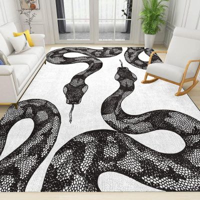 Black White Snake Area Rugs, Snake Violence Retro Aesthetics Easy Clean Rug, Soft Non-Skid Carpet Throw Rug for Kids Teen Girls Boys Bedroom, Living Room Bathroom Classroom Office 6.6ftx5.3ft