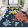 Cartoon Sea Animals World Map Area Rugs, Kids Education World Map Easy Clean Rug, Soft Non-Skid Carpet Throw Rug for Kids Teen Girls Boys Bedroom Living Room Bathroom Classroom Office 4ftx6ft view 1