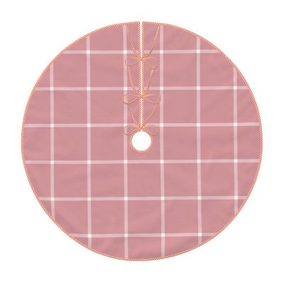 Christmas Tree Skirt 36" Dusty Rose Pink Windowpane Check Plaid Linen Xmas Tree Skirt for Holiday Party Christmas Tree Mat Decorations Indoor Outdoor