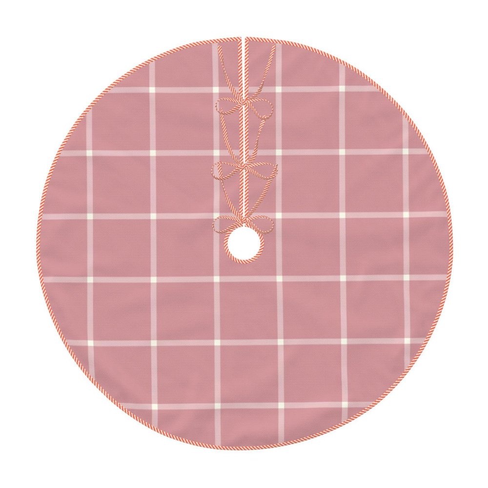 Christmas Tree Skirt 36" Dusty Rose Pink Windowpane Check Plaid Linen Xmas Tree Skirt for Holiday Party Christmas Tree Mat Decorations Indoor Outdoor
