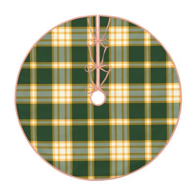 Christmas Tree Skirt 30" Dark Green and Gold Sporty Plaid Pattern Linen Xmas Tree Skirt for Holiday Party Christmas Tree Mat Decorations Indoor Outdoor