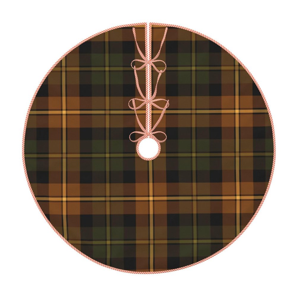 Christmas Tree Skirt 48" Dark Green and Orange Rustic Plaid Linen Xmas Tree Skirt for Holiday Party Christmas Tree Mat Decorations Indoor Outdoor