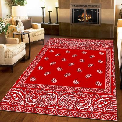 Vintage Red Bandana Area Rugs, Palis Pattern Cashew Flower Easy Clean Rug, Soft Non-Skid Carpet Throw Rug for Kids Teen Girls Boys Bedroom, Living Room Bathroom,Classroom Office 5ftx8ft