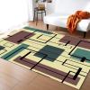 Abstract Geometric Pattern Area Rug, Beige Blue Rectangle Black Lines Living Room Rug, Machine Washable Carpet Non-Slip Anti-Shedding Easy to Clean for Bedroom Home Decor Kid Room 3ftx4ft view 3