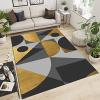 Yellow Black Abstract Geometry Area Rug, Bohemian Indoor Floor Rugs, Easy-to-Clean Carpet Non-Slip Low-Pile Comfortable Soft for Bedroom Living Room Farmhouse Kids Boys Room 3ftx6ft view 1