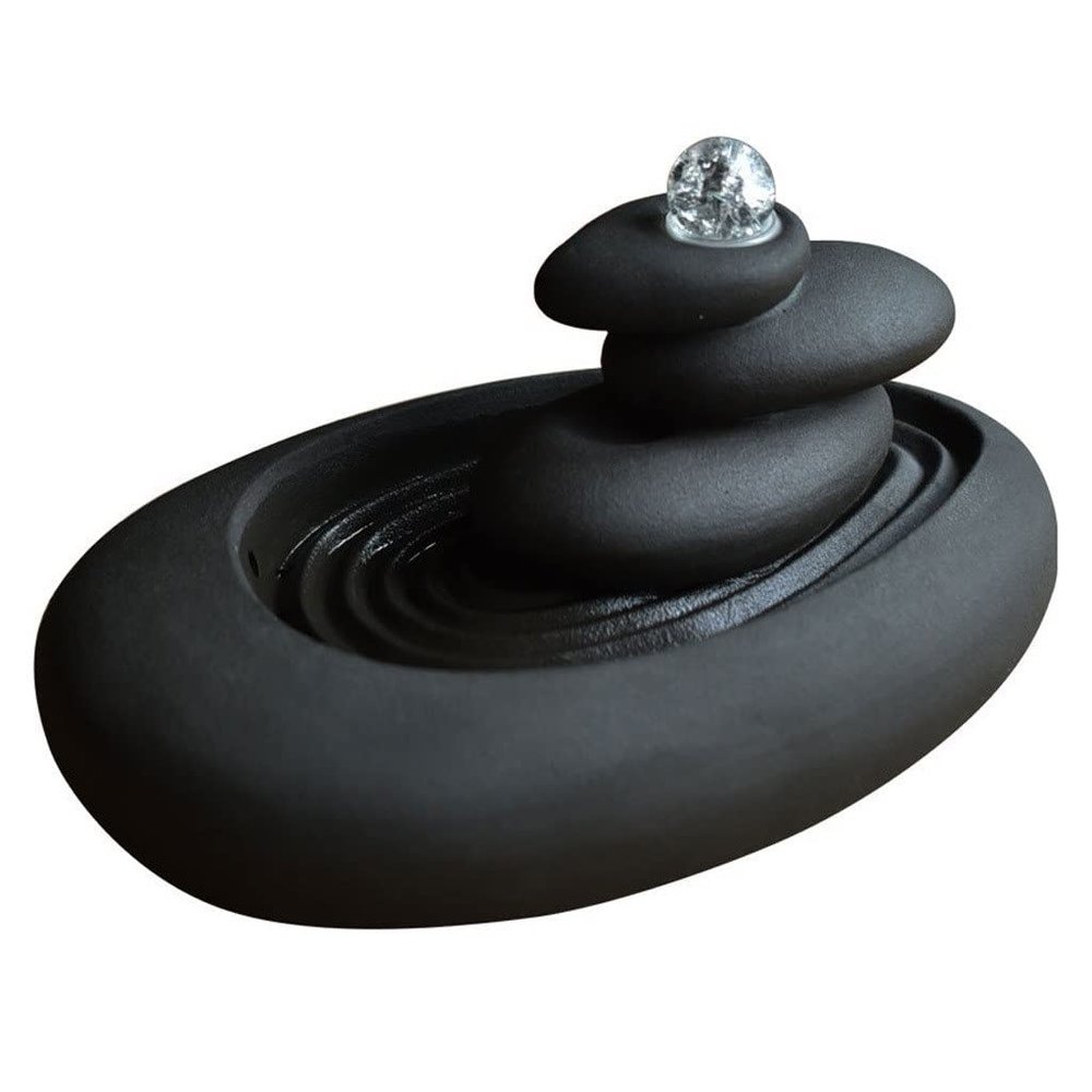 FEELIN Tabletop Waterfall Fountain Casual Tabletop Fountain Ceramic Zen 3 Tier Stone Mountain Fountain Home Ceramic Decor Crafts, Black Water Fountains Indoor