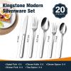 KINGSTONE Forged 20-Piece Silverware Set, 18/10 Stainless Steel Flatware Utensils Set for 4, Mirror Finish,Dishwasher Safe (Silver) view 4