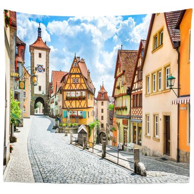 BELECO German Town Street Tapestry Oktoberfest Tapestry 118x78 Inch Rothenburg Bavaria Germany Tapestry Wall Hanging Oktoberfest Bavarian Party Decorations Backdrop Home Decor for Bedroom Living Room